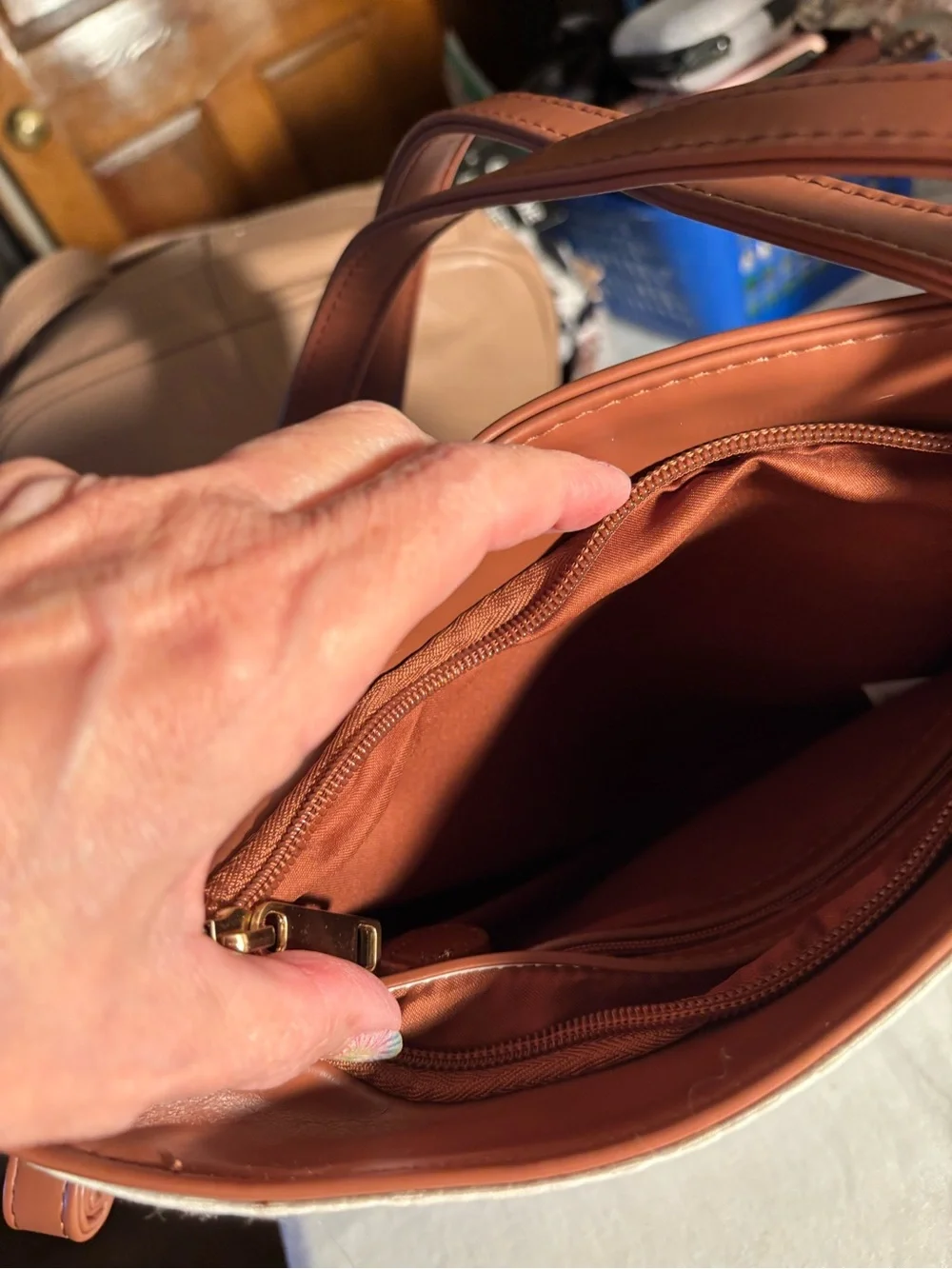Cream and Tan Crossbody Bag